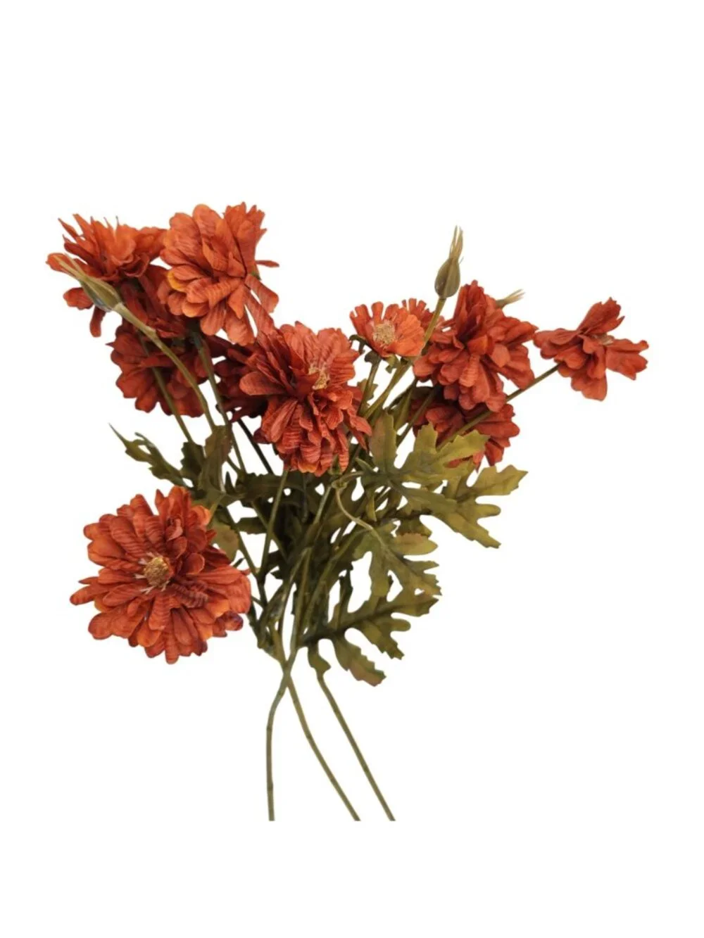 Rust Red Artificial Mum Stems Set of 3 21 Inch Faux Chrysanthemum Flowers Fall T